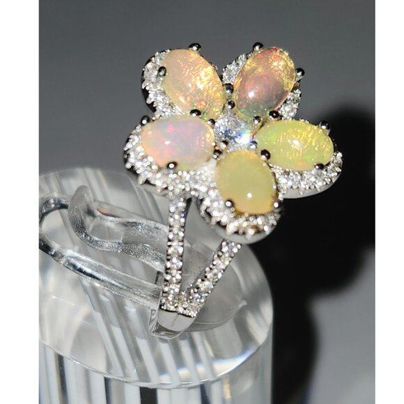 .925 Sterling Silver Pretty as a Princess Natural Fire Opal/CZ Ring Size 8 $550 - Picture 2 of 6